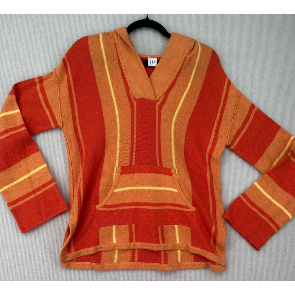 GAP Womens XS Hooded Sweater NWT Orange Striped 100% Cotton Kangaroo Pocket 0451